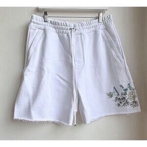 Amiri Floral Logo Sweat Shorts White Cotton Mens  Size XL  New